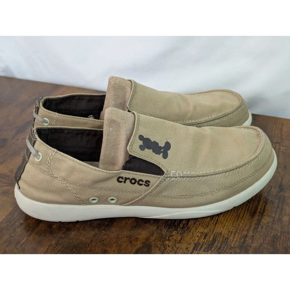 Crocs x Disney Mens Santa Cruz Loafers Shoes Size 11 Tan Canvas Triple Comfort